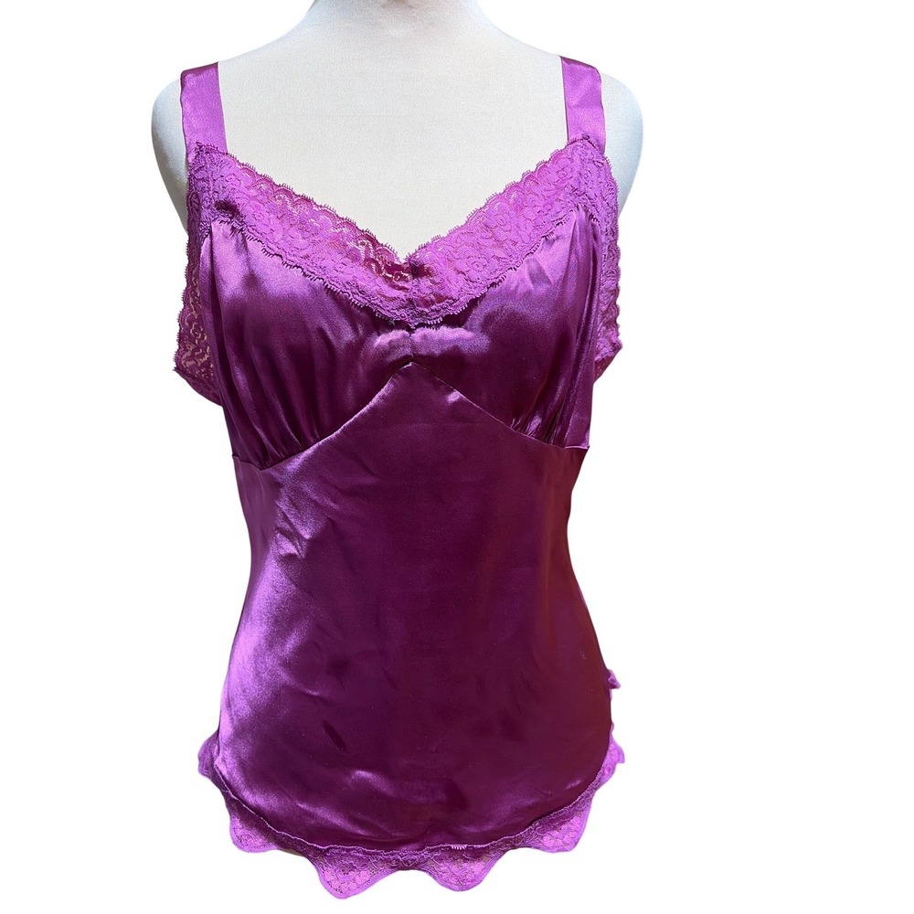Nicole by Nicole Miller Pink Lace Trim Satin Cami Tank Top Women's Medium